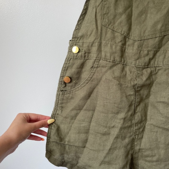 WeWoreWhat Olive Green Linen Short Overalls - Picture 6 of 6